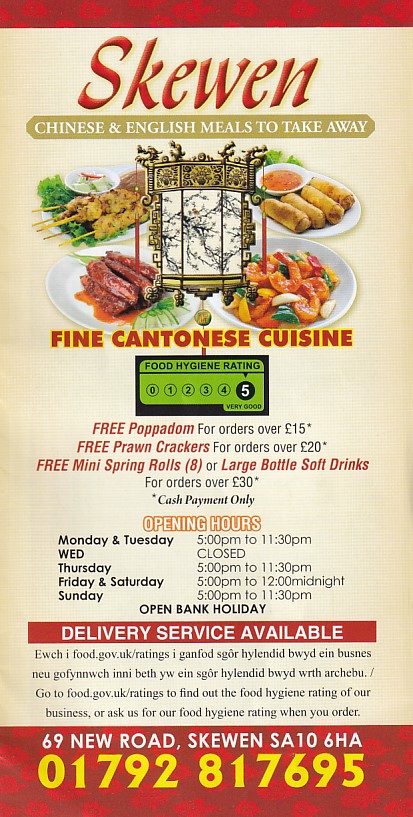 Skewen Chinese and English meals takeaway