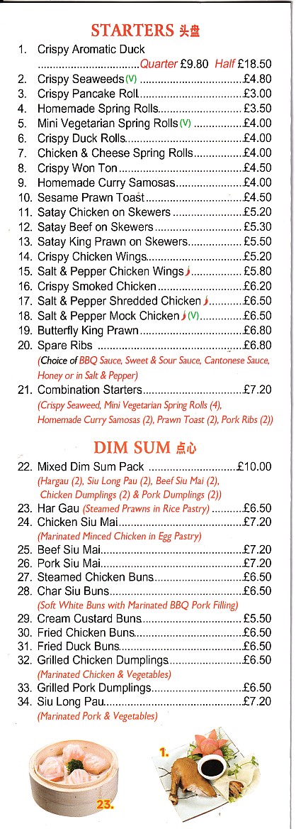 Menu of xxxxx