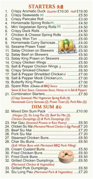 Menu of xxxxx
