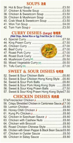 Menu of xxxxx
