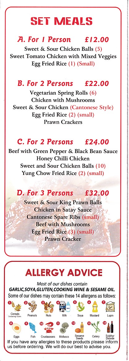 Menu of xxxxx