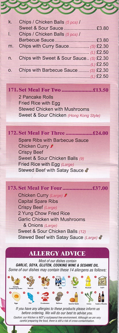 lotus Garden Chinese Tonna Neath Menu