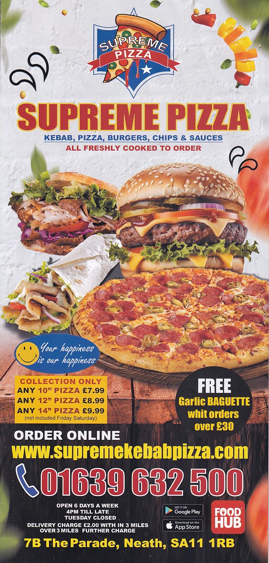 Menu of Supreme Pizza Neath