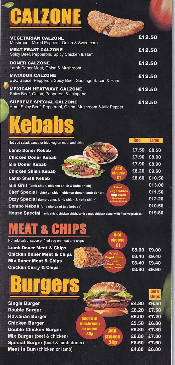 Menu of Supreme Pizza Neath