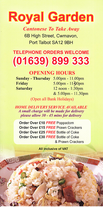 Royal Garden Chinese And Cantonese Takeaway In Cwmavon Port