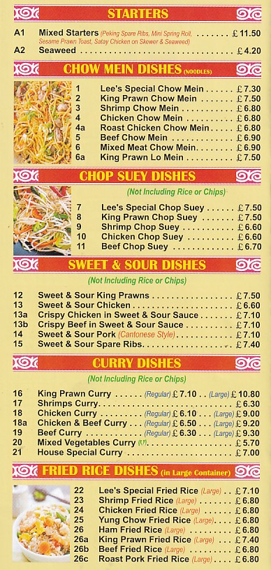 Lee's Chinese and Engish meals Margam Port Talbot