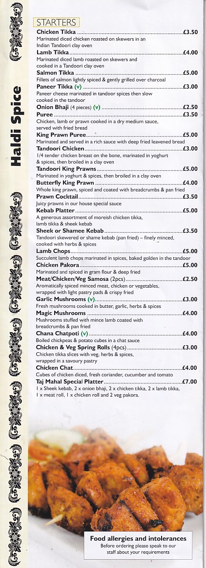 Menu of Haldi Spice Neath