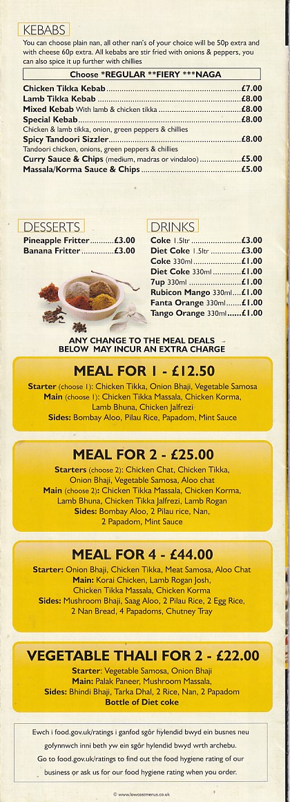 Menu of Haldi Spice Neath