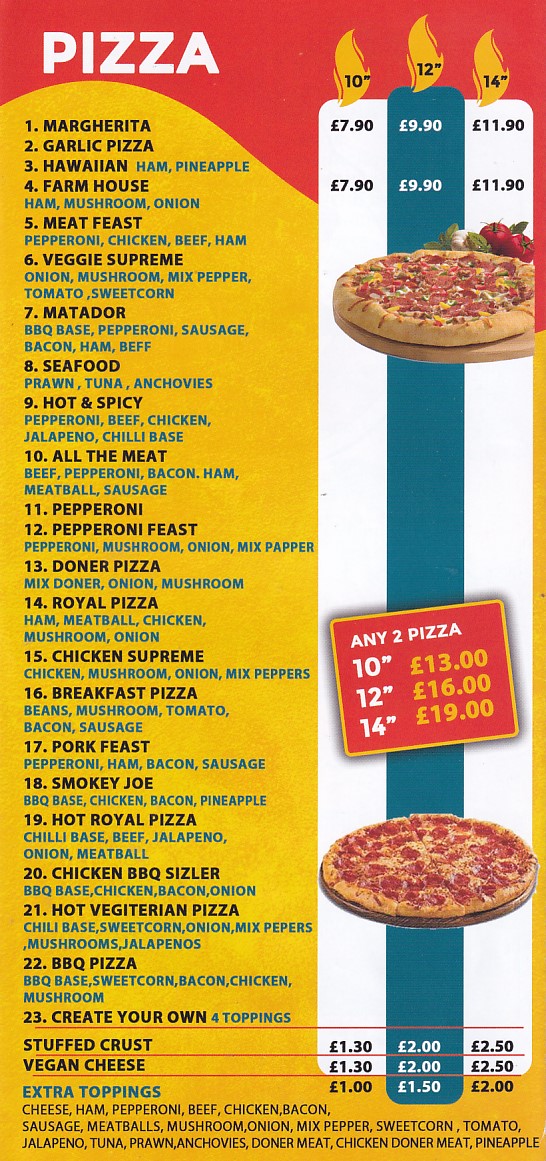 Menu of Royal Pizza Neath