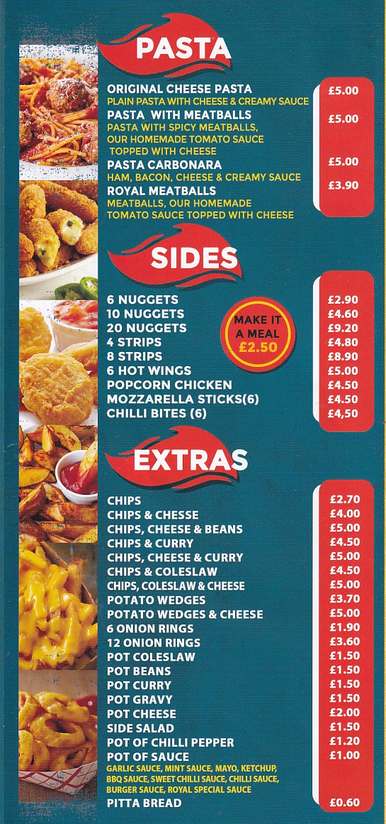 Menu of Royal Pizza Neath