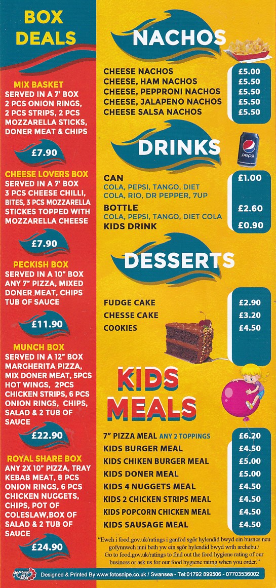 Menu of Royal Pizza Neath